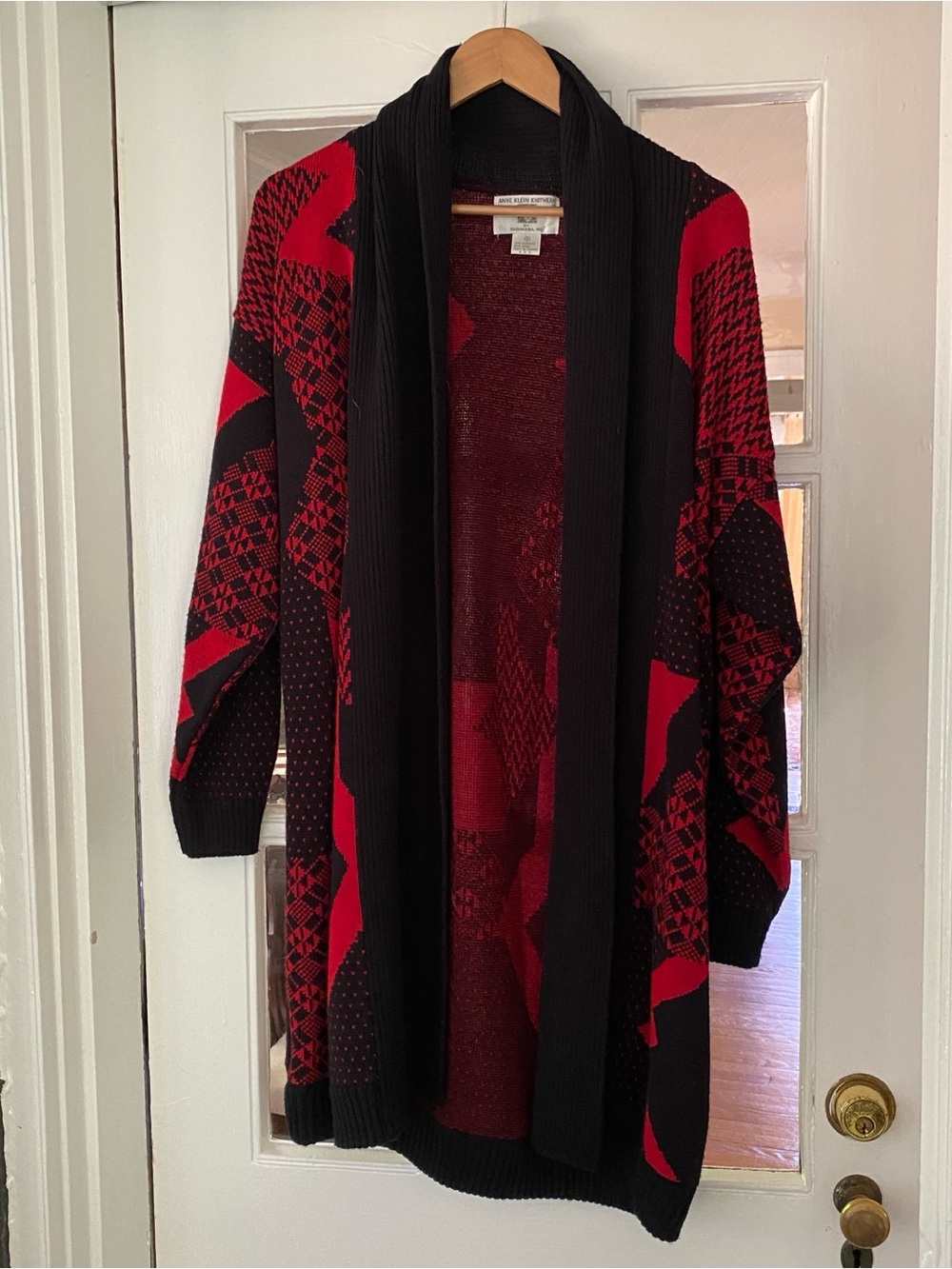 Open Front Cardigan Sweater Red Black Colorblock Size Small Chunky Teacher